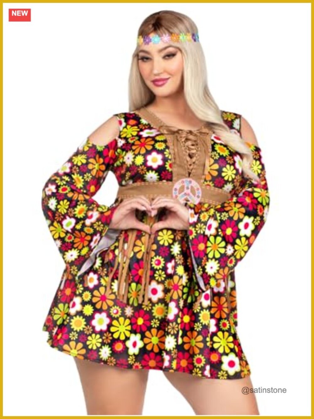 2 Pc Starflower Hippie Costume Cold Shoulder Fringe Dress Headband